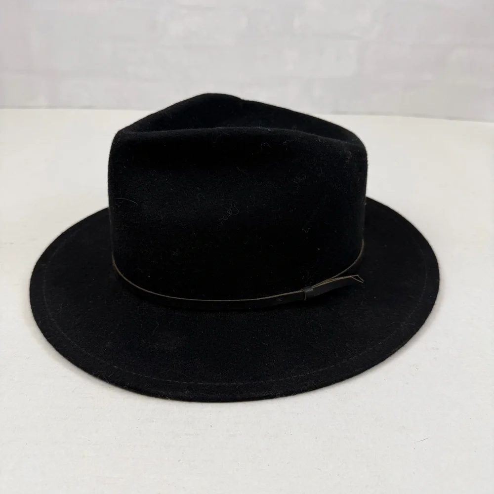 Yellow 108 Luke Fedora Black Wool Felt Hat Size Large Made‎ in USA